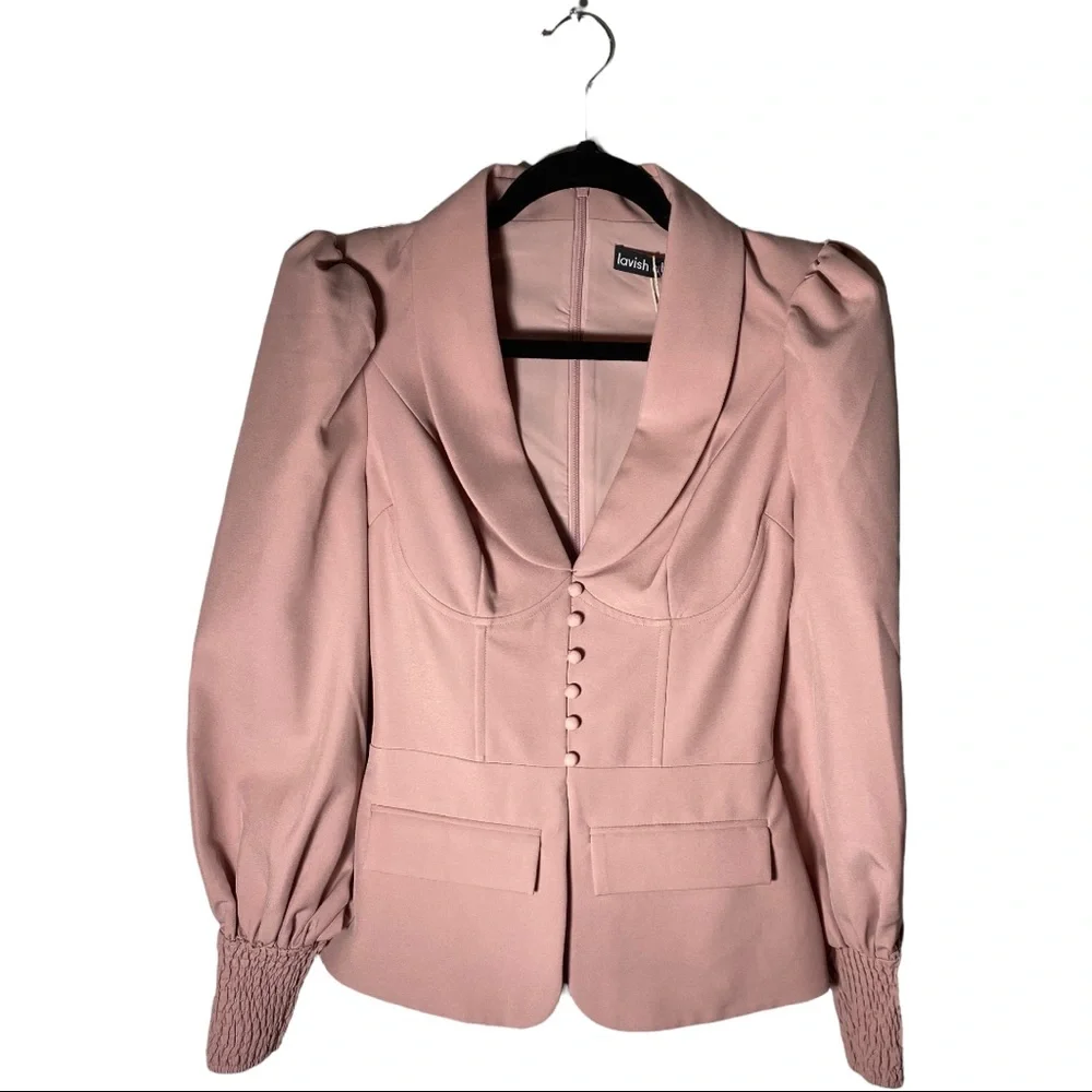 New without tags Lavish Alice corset button blazer co-ord in pink - Picture 6 of 9